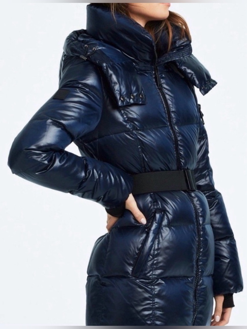 SAM. Soho Belted Down Puffer Jacket Coat Size Small Navy Blue